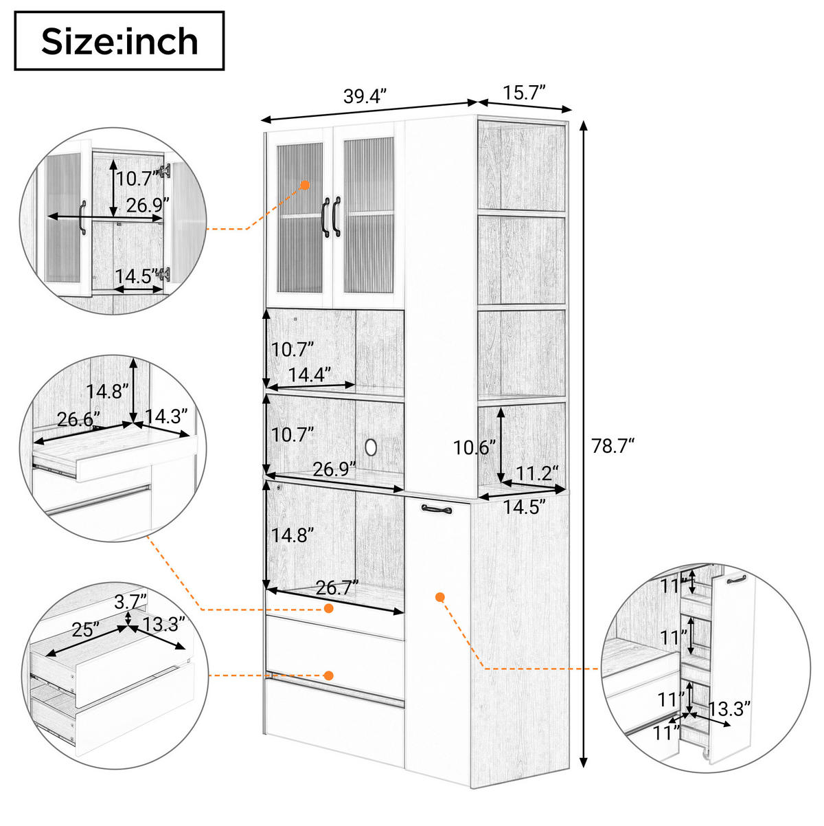 HIGHBOARD 100/200/40 cm Weiß/Nussbaum aus MDF mit ausziehbarer Ablage - Weiß, Holzwerkstoff (40/200/100cm) - OKMYHOME