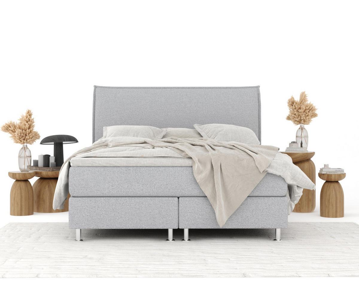 BOXSPRINGBETT Chermin Hellgrau 140/200 cm mit Latex-Topper - Silberfarben/Hellgrau, Holz/Holzwerkstoff (140/200cm) - Maison de Reve