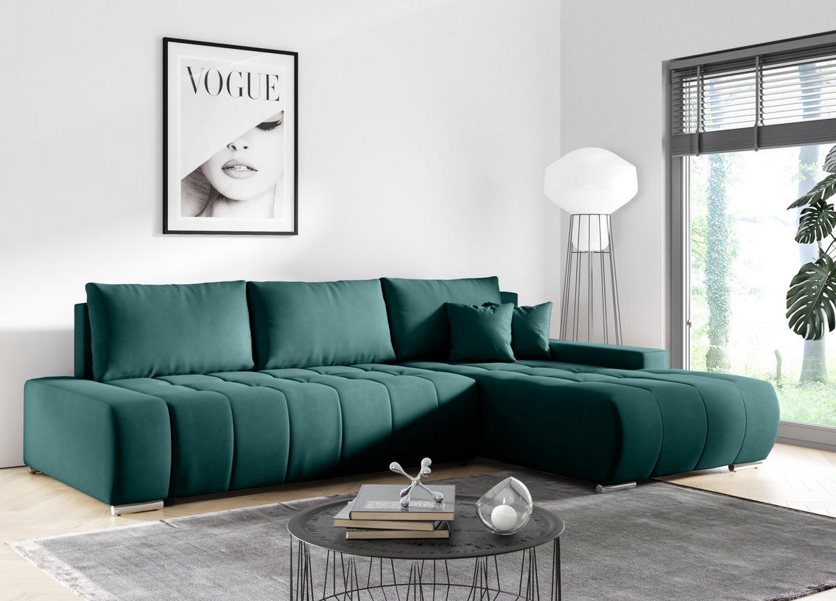ECKSOFA mit Schlaffunktion Dhaka L, Flaschengrün - Grün, Textil (185/265cm) - Fedve