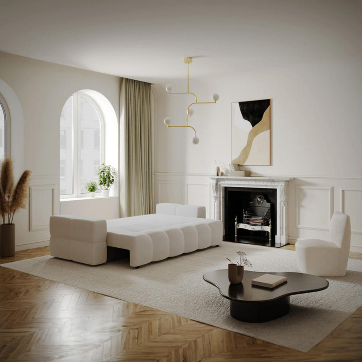 SCHLAFSOFA 4-SITZER Mit Stauraum Nussbaum Stoff creme - Creme, Textil (247/90/102cm) - Sia Home