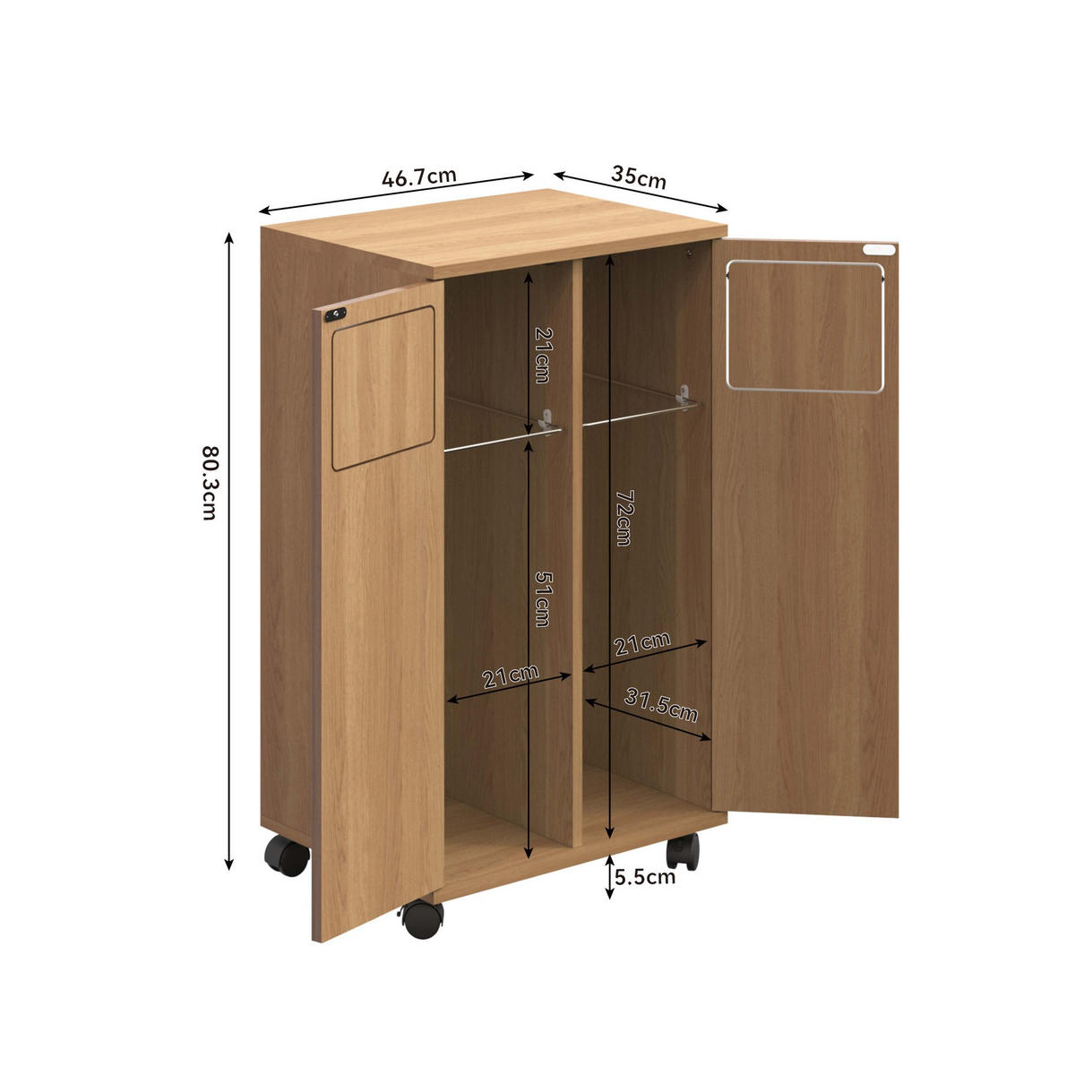 KOMODAIĆ za otpad od MDF-a, 46,7/35/80 cm, prirodni hrastov dekor, na kotačićima - prirodne boje, drvni materijal (46/80/35cm) - Modenvie