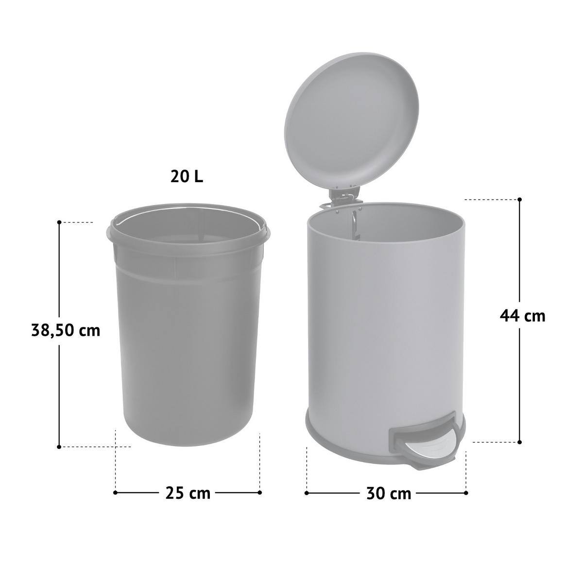 MÜLLEIMER T20 - Grau, Metall (31/44/31cm) - SVITA