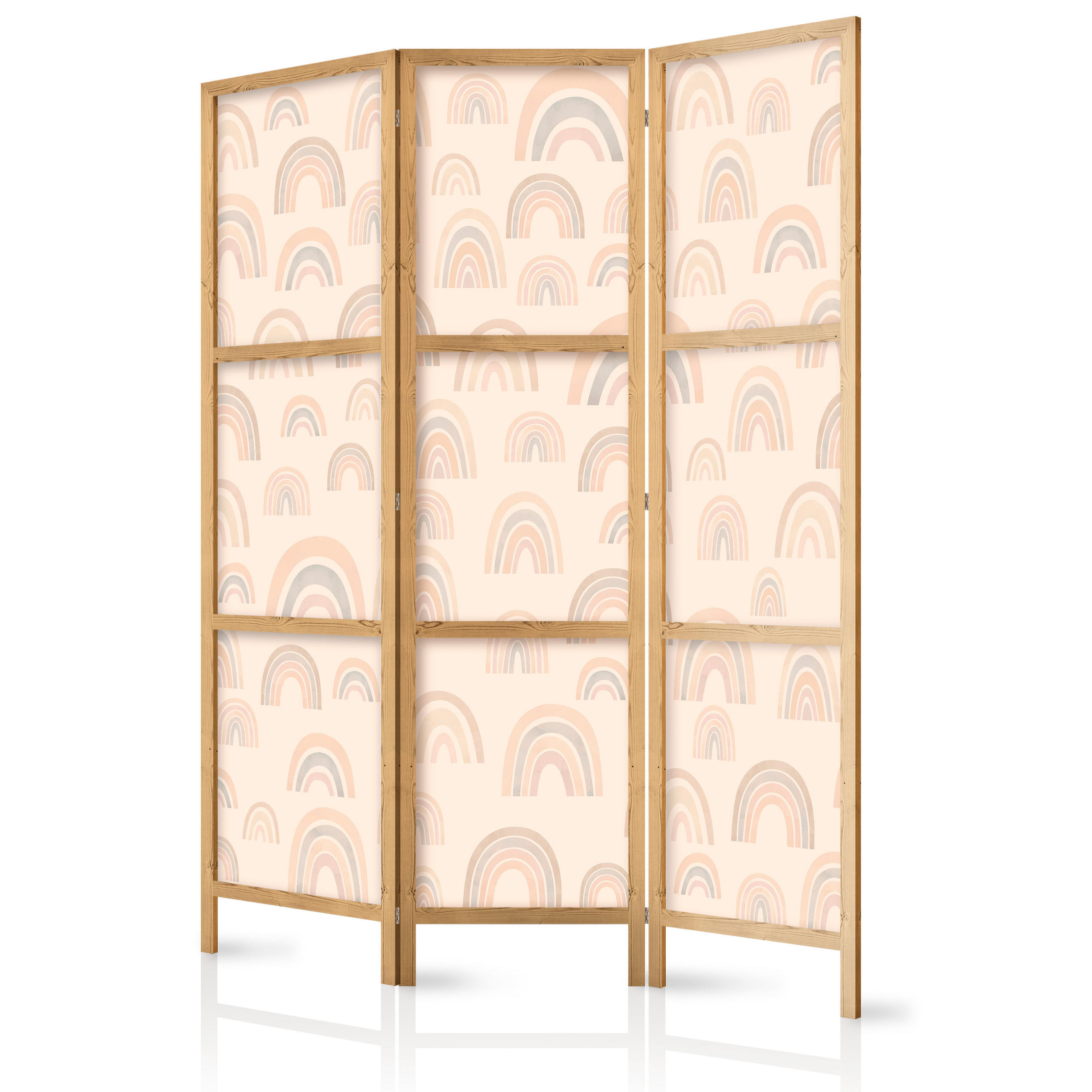 PARAVENT Japanischer 3-tlg 135x172 cm Regenb gen f r Kinder - Beige, Holz/Textil (135/172/3cm) - Muralo