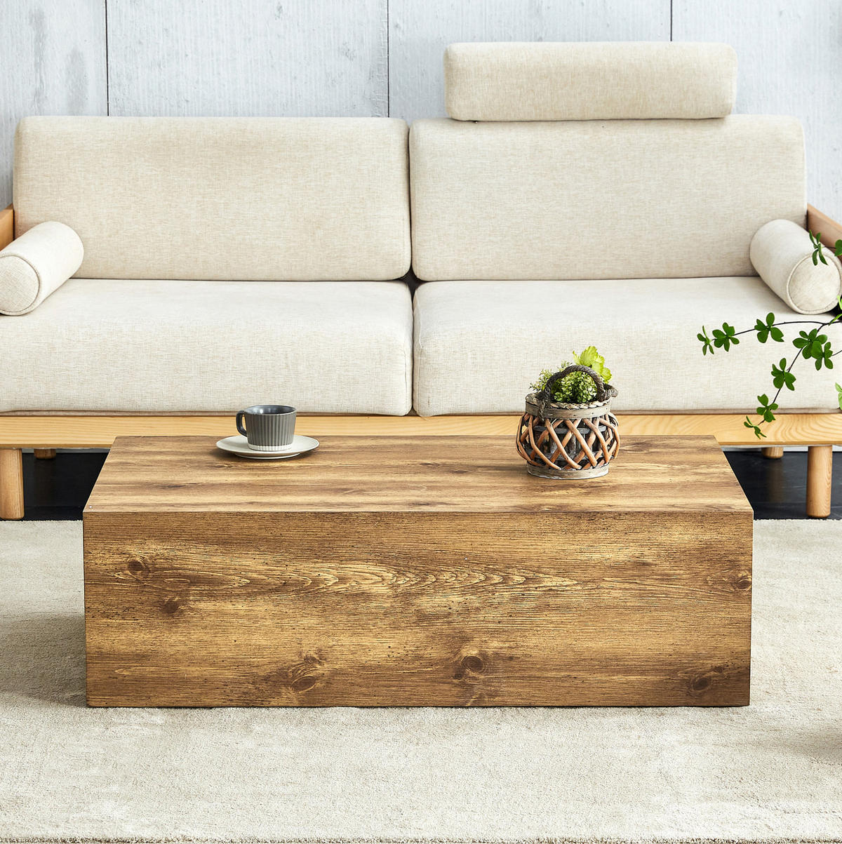 COUCHTISCH 90/50/30 cm in Holzoptik aus MDF–rechteckig, ohne Montage - Kieferfarben, Holzwerkstoff (90/50/30cm) - Flora Grace