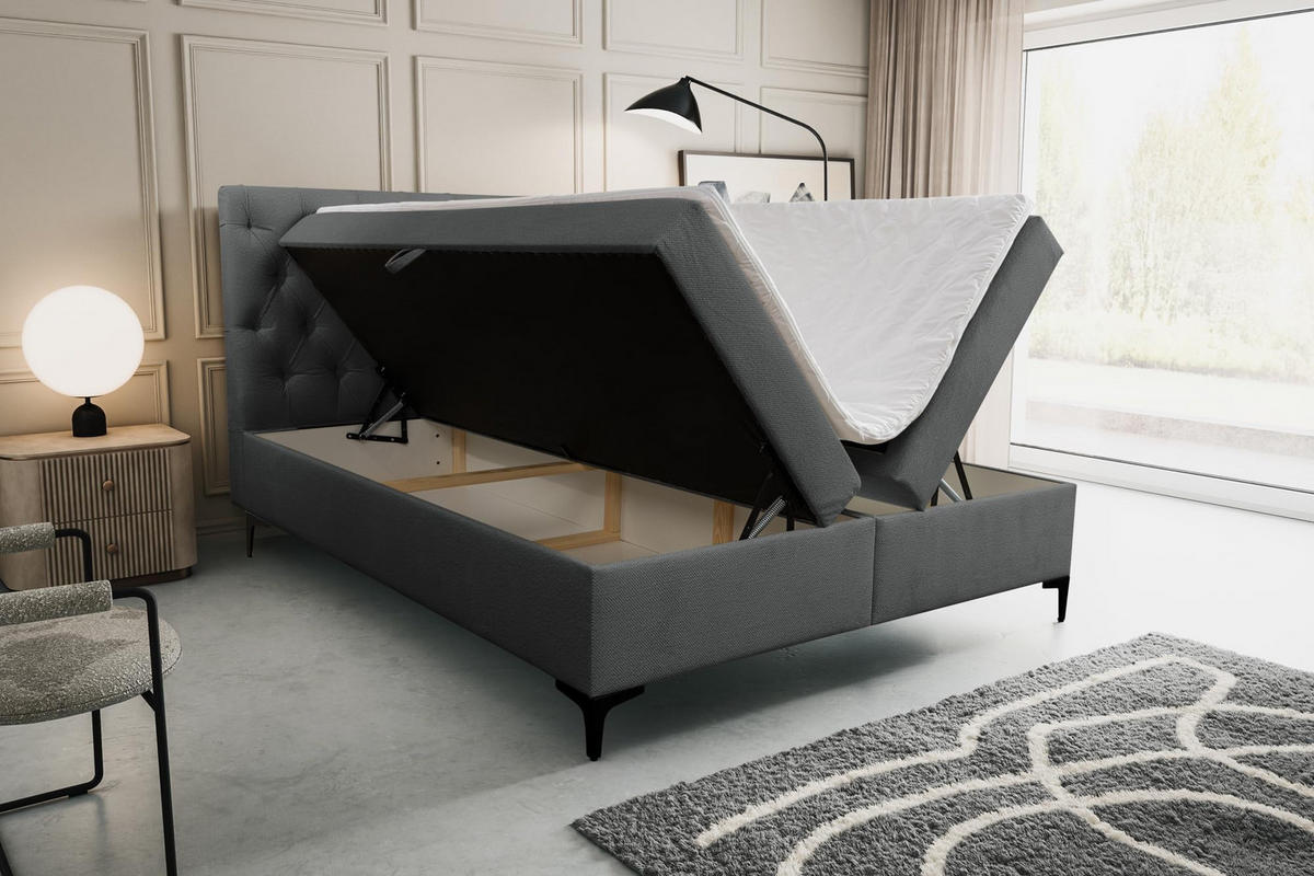 BOXBETT CLIPSO mit zwei Bettkästen H2/H3 Matratze 180 x 200 cm - Grau, Holzwerkstoff (180/200cm) - VENASI MÖBEL