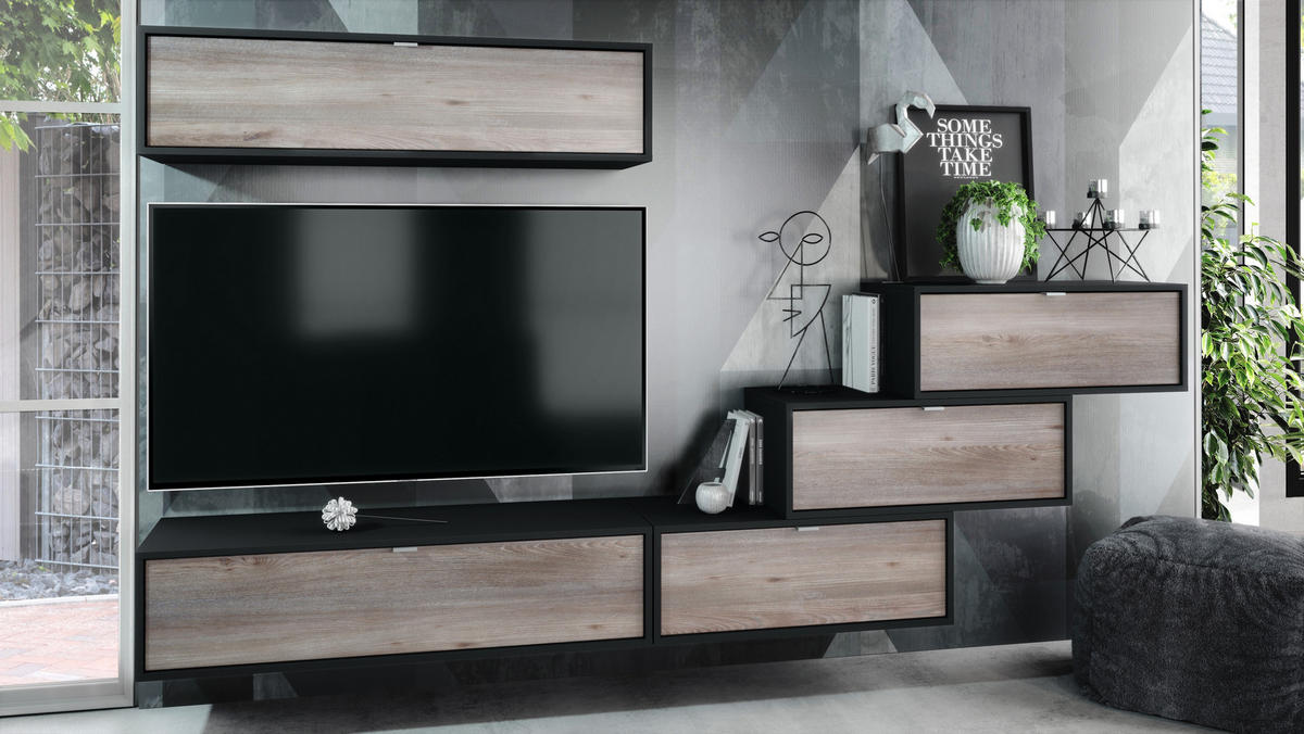 WOHNWAND Lana Fronten in Eiche Nordic - Silbereichenfarben, Holzwerkstoff (275/180/37cm) - Vladon