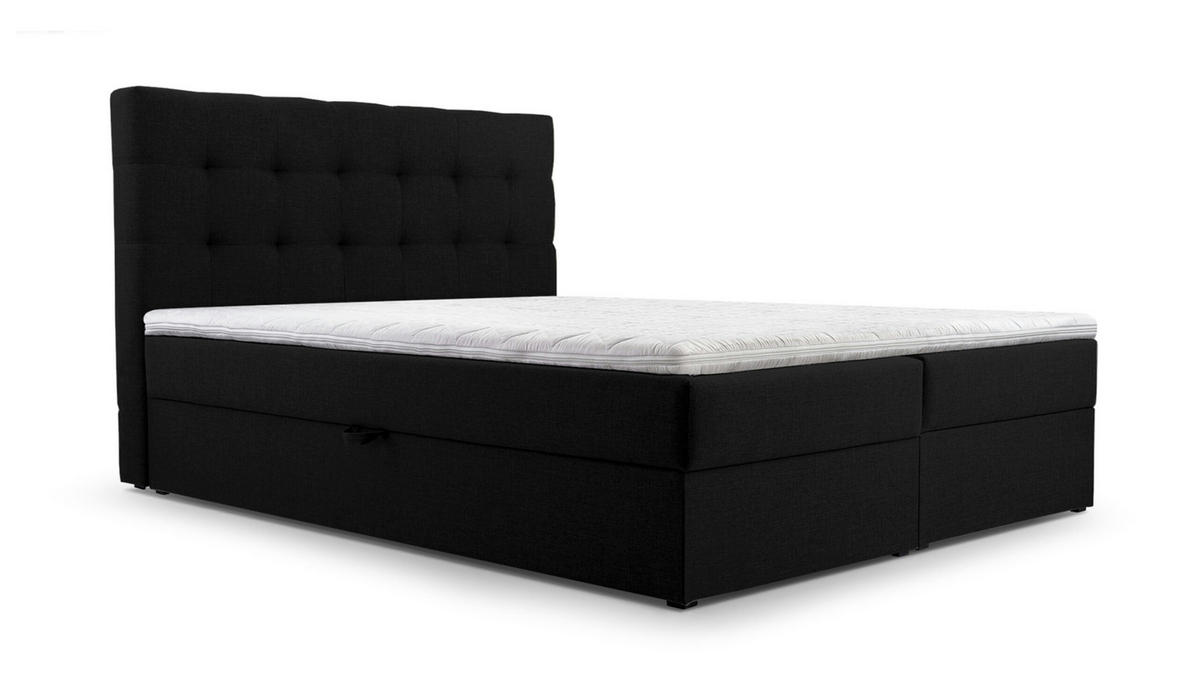 BETT - Boxspringbett 160x200 - 05 Hugo 100 - Schwarz - Schwarz, Holz (160/200cm) - Möblo