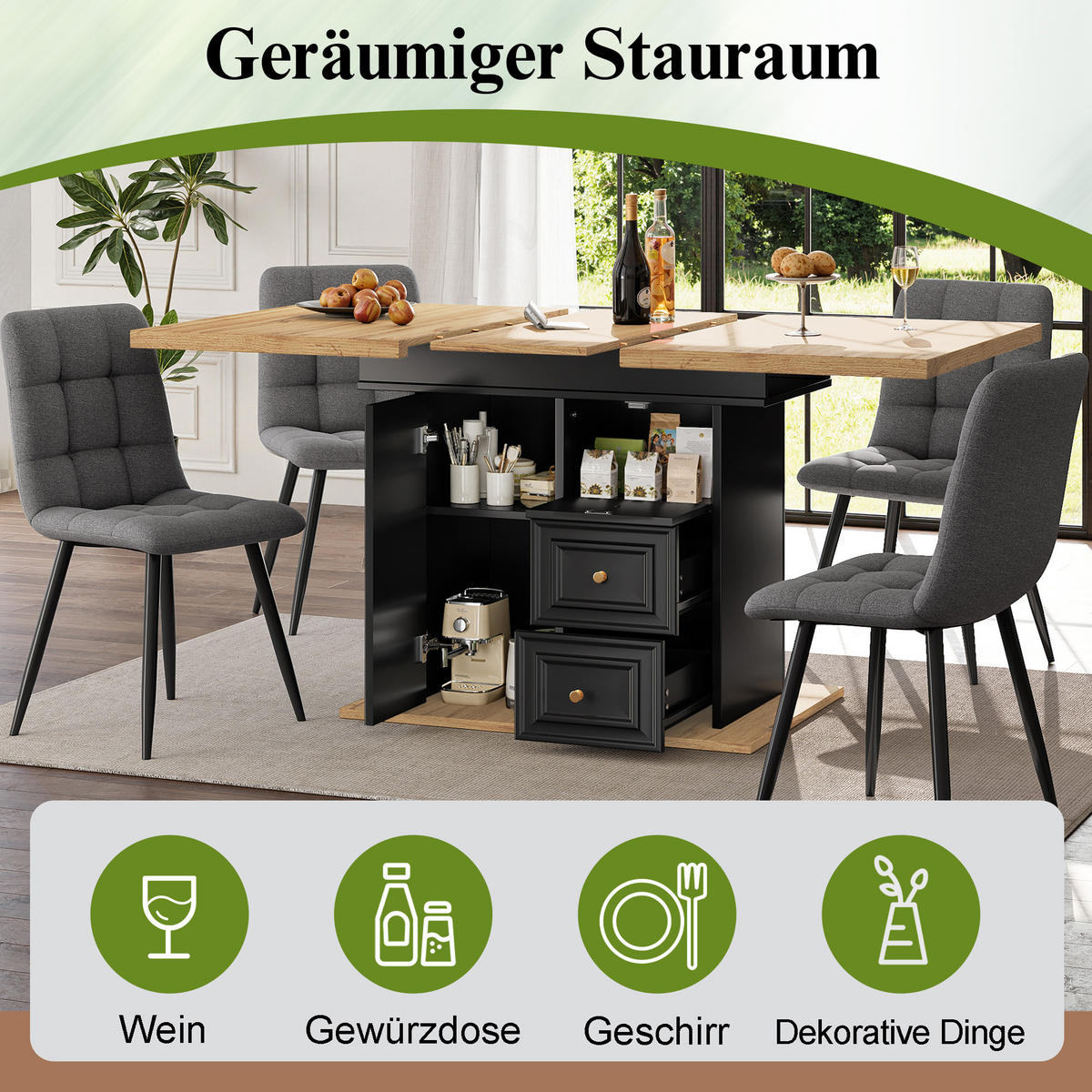 AUSZIEHTISCH 110/80/75 cm in Naturholzoptik – mit Stauraum & Metallauszug - Hellbraun, Holzwerkstoff (110/80/75cm) - BEAOK