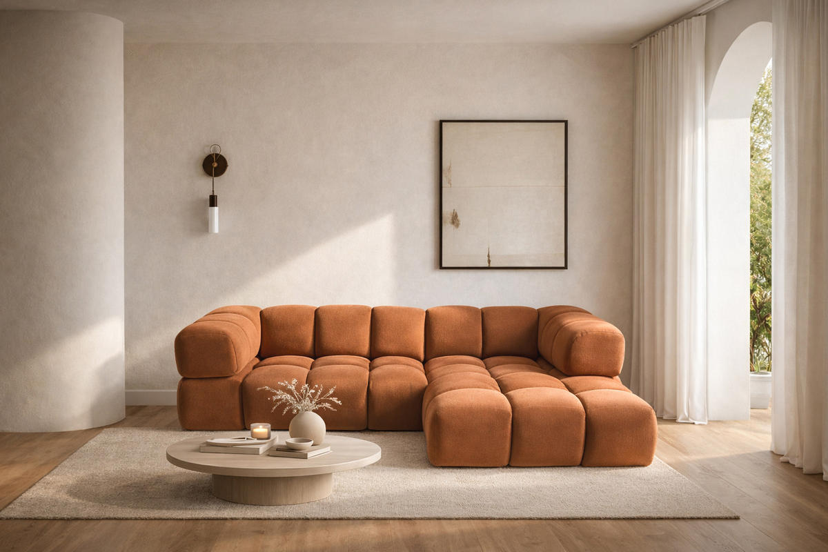 ECKSOFA L-Form Averro, stoff Bluvel, Zimtfarbe, Rechts - Hellbraun, Holz (280/150cm) - Kaiser Möbel