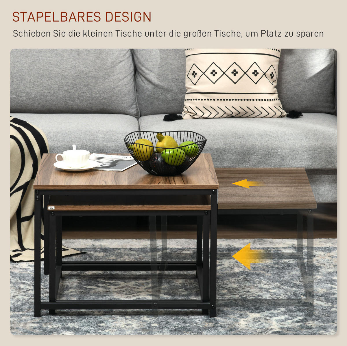 COUCHTISCH aus Spanplatte 60x60x45/54x54x38 cm in Naturholz im 2er-Set - Naturfarben, Holzwerkstoff (60/60/45cm) - Modfu