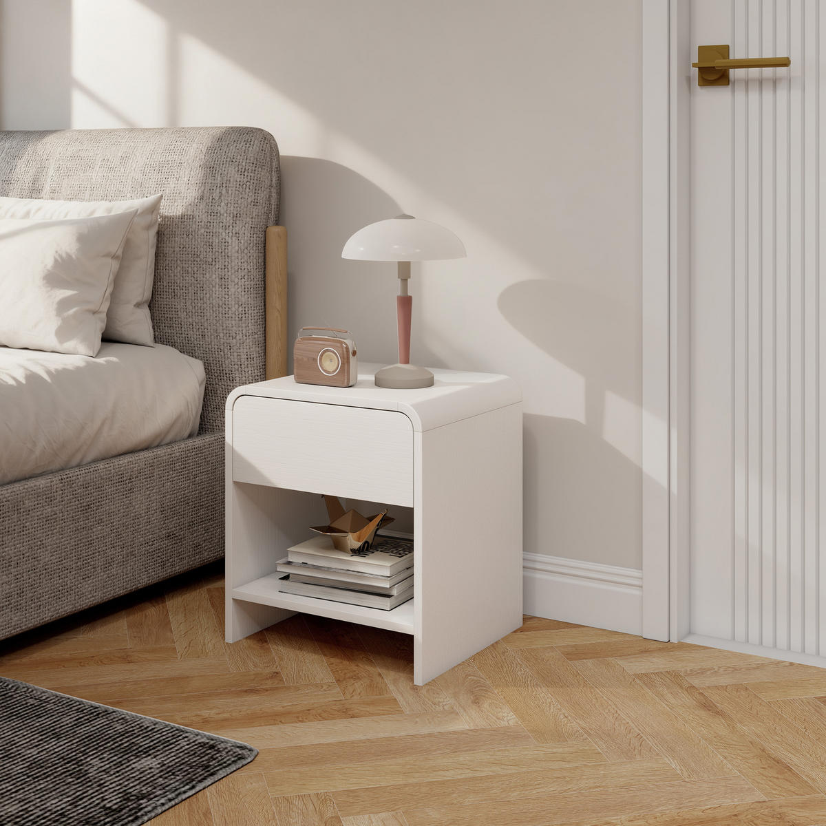 NACHTSCHRANK 2er-Set DE-12932 Schublade und offenes Fach Weiß - Weiß, Holzwerkstoff (35/45/40cm) - ComfortXL