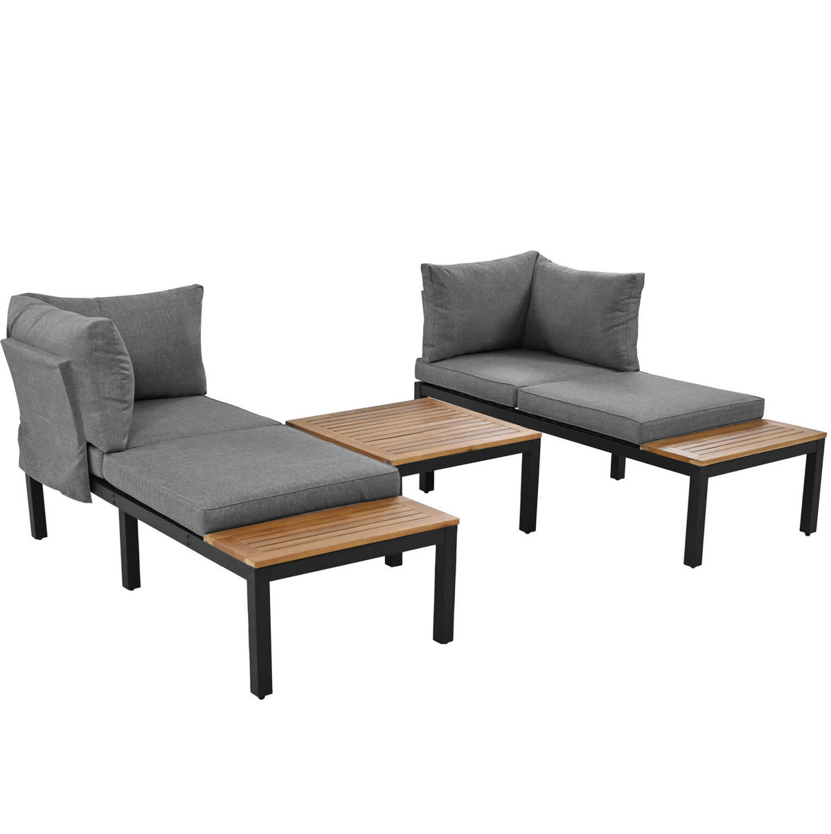 LOUNGEGARNITUR 120/60/66 cm grau aus Eisen mit Akazie 5-teilig - Grau, Metall - OKWISH