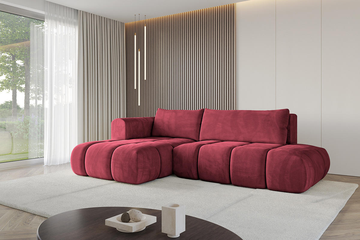 ECKSOFA Ottomane Links CLOUD-L 289x180x40 Bordeaux Velours - Bordeaux, Holzwerkstoff/Kunststoff (180/289cm) - ALTDECOR