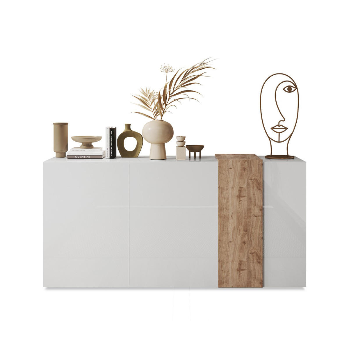 SIDEBOARD 3 Türen Pluton - L181 cm - Naturfarben/Weiß, Holz (180.5/84.3/38cm) - Vente-Unique