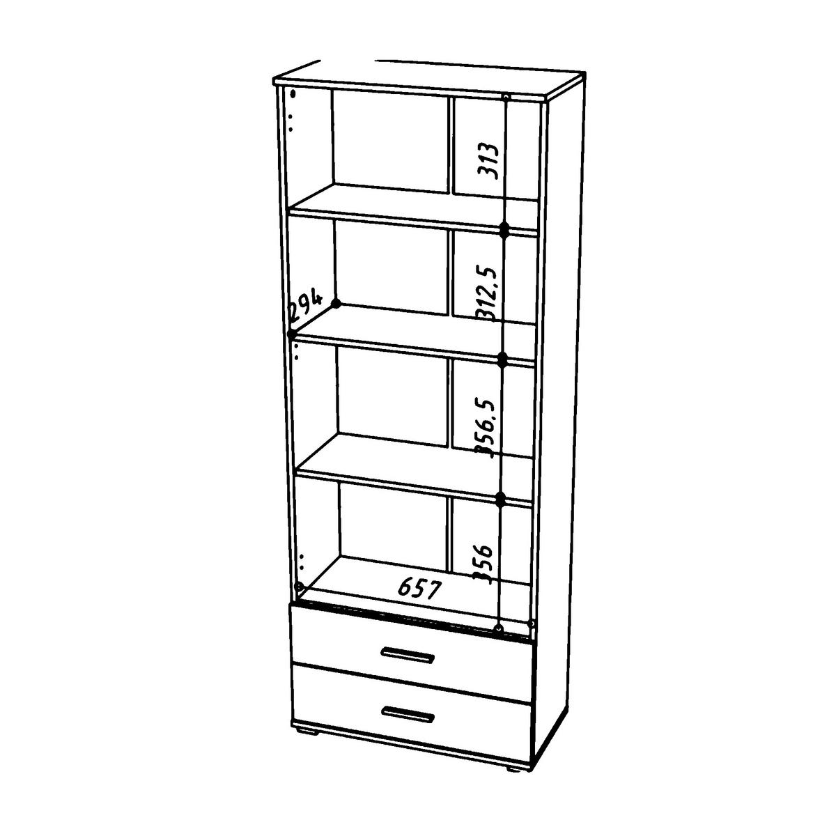 HOCHSCHRANK FAUSKE SZF4-2D2S Schubladen Weiß - Silberfarben/Weiß, Holzwerkstoff/Kunststoff (69/180/36cm) - Komodee