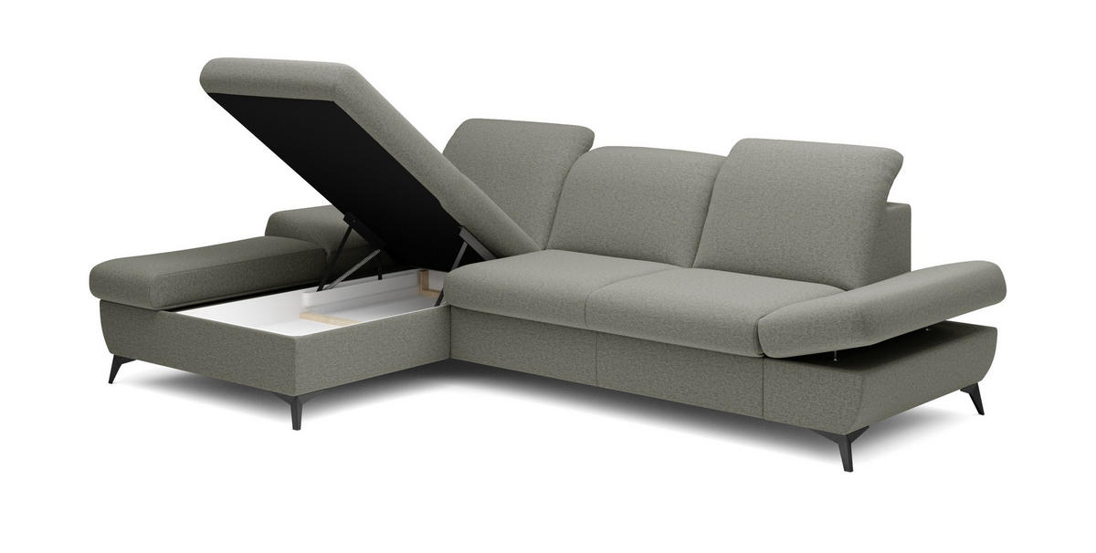 ECKSOFA FELICE L-S Grau Geflochtener Stoff mit Schlaffunktion - Grau, Holz (284/166cm) - MASSENO