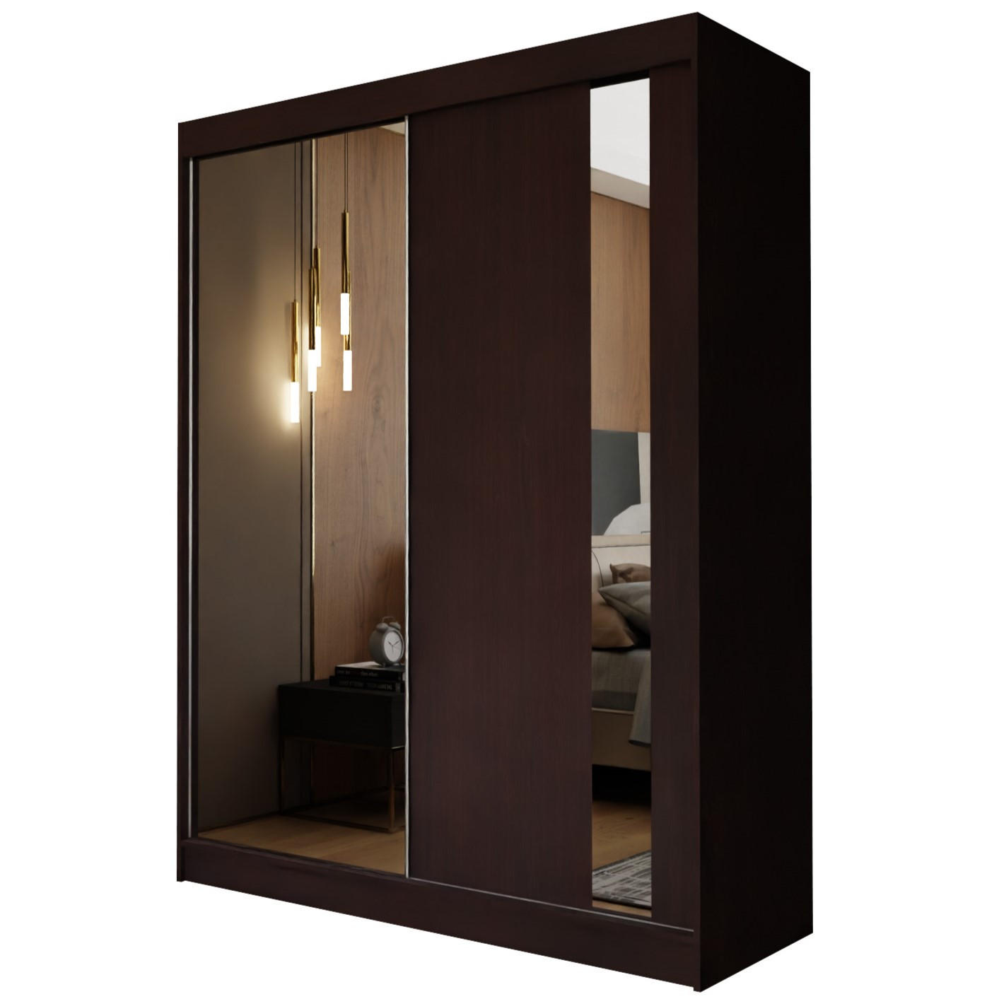 SCHWEBETÜRENSCHRANK GRAZIA 150/216/61 cm 2-türig mit Spiegel Wengefarben - Wengefarben, Holzwerkstoff (150/216/61cm) - MASSENO