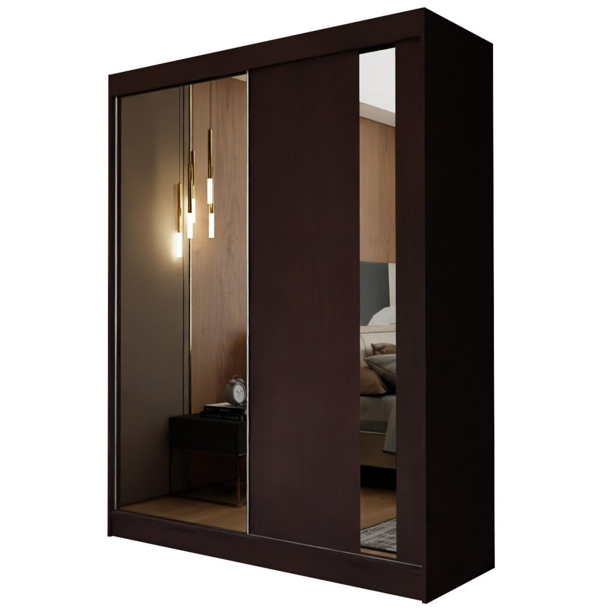 SCHWEBETÜRENSCHRANK GRAZIA 150/216/61 cm 2-türig mit Spiegel Wengefarben - Wengefarben, Holzwerkstoff (150/216/61cm) - MASSENO