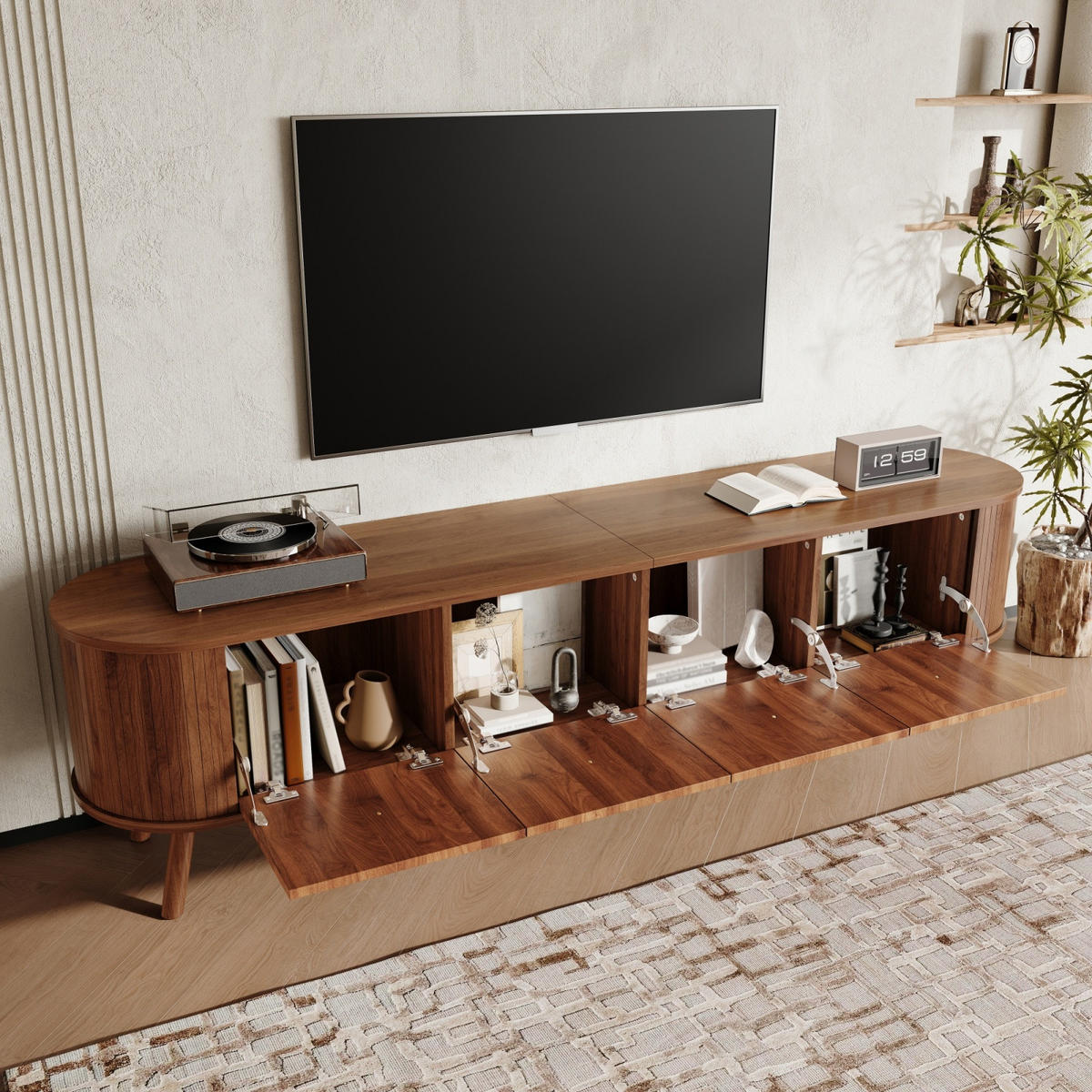 TV-LOWBOARD 180 x 38 x 47 cm, 4 Türen, goldene Griffe, Holzfüße, Walnuss - Walnussfarben, Holzwerkstoff (180/47/38cm)