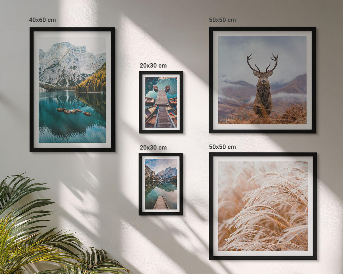 WANDBILDER 5er-Set - 50x50 cm & 20x30 cm & 40x60 cm Schwarzer Rahmen - Architektur der Kanäle von Venedig - Schwarz, Kunststoff (40/60cm) - ArtPrintCave