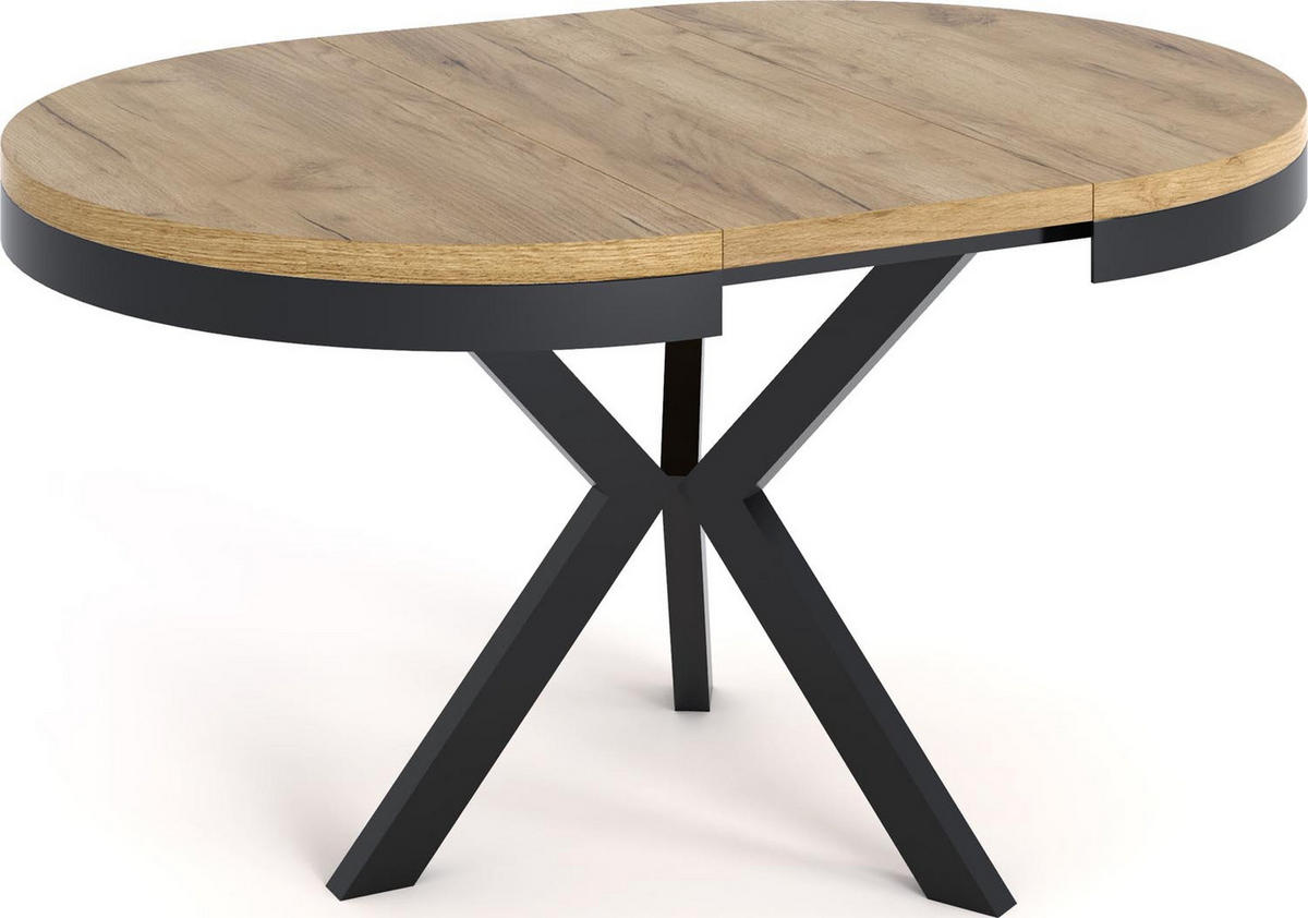 ESSTISCH Velma runder ausziehbarer, Craft Eiche 100-140/100/76 cm - Eiche Wotan/Schwarz, Holzwerkstoff/Metall (100/100/76cm) - WFL GROUP