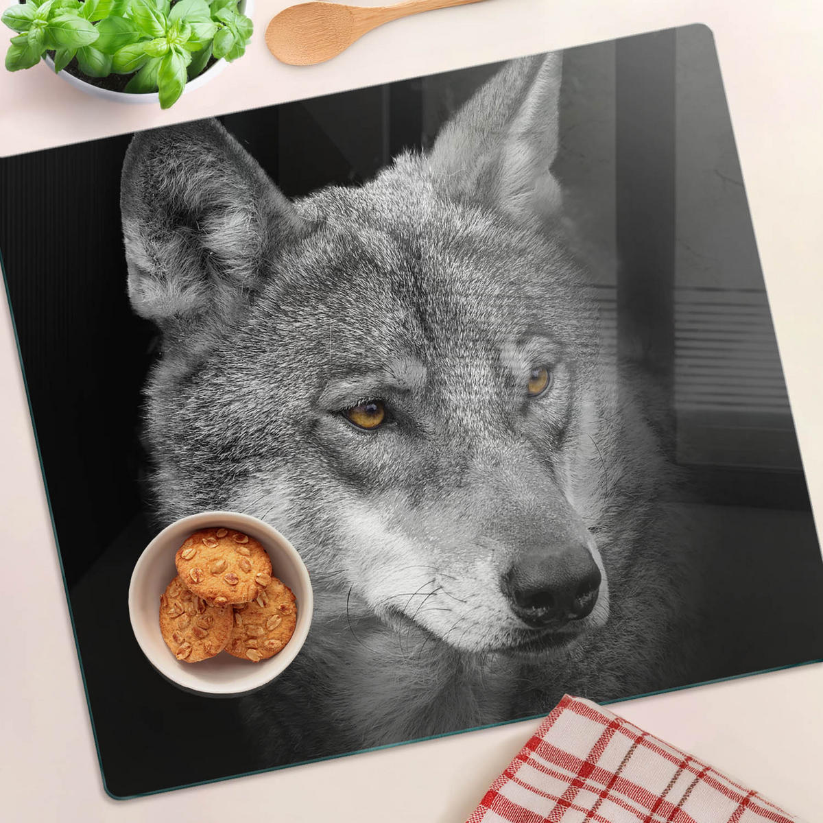 GLASPLATTE 60x52 cm Wolf - Grau, Glas (60/52cm) - TULUP