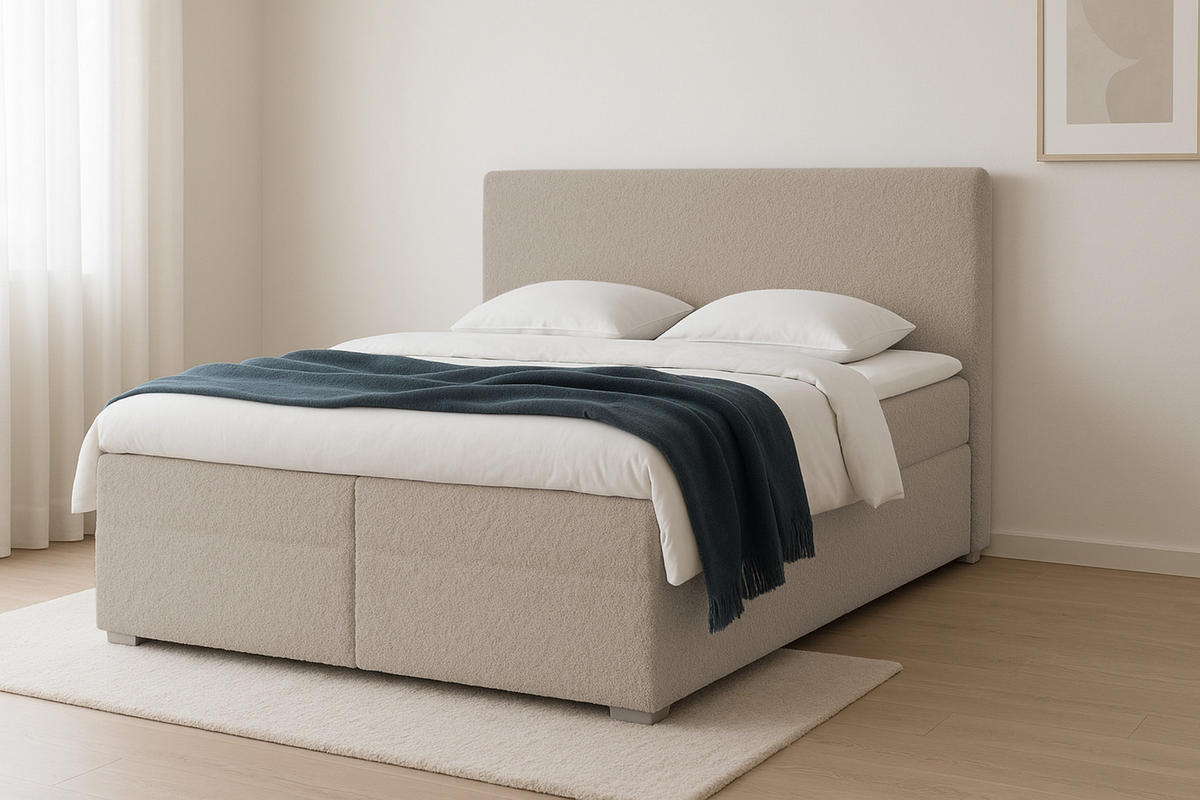 BOXBETT BOUCLE 180/200 in Boucle Beige H3 - Beige, Holz/Holzwerkstoff (180/200cm) - Deine Möbel 24
