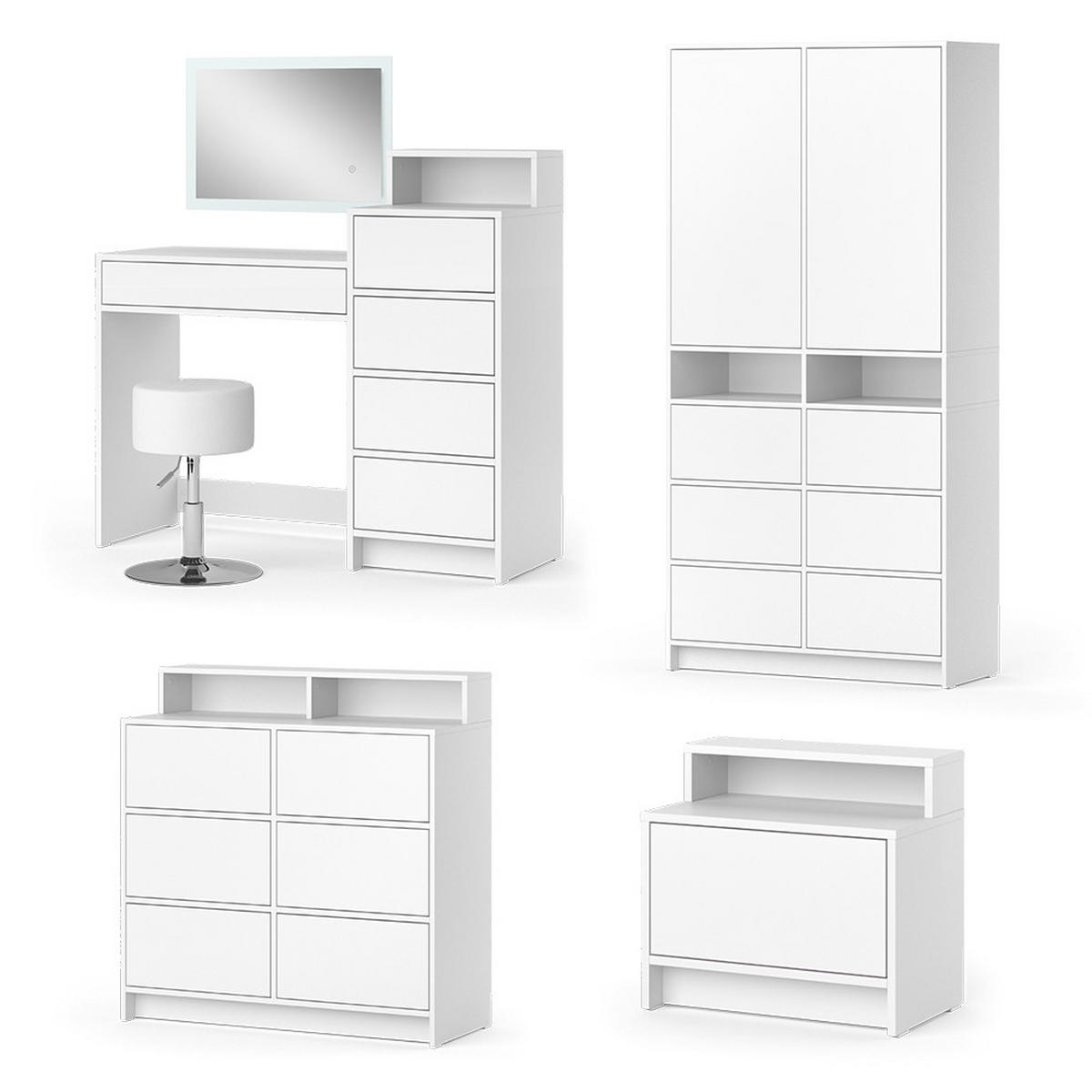 SCHMINKTISCH Naara Weiß 110.5 cm mit LED-Spiegel und Hocker - Weiß, Holzwerkstoff (110.5/100.6/40.3cm) - Vicco