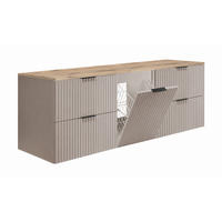 BADMÖBEL-SET MIT WÄSCHEKORB: Kaschmir / Platte Eiche Hell, Griffe Schwarz, 160 x 46 x 57 cm - Kaschmir/Eichefarben, Holzwerkstoff (160/57/46cm) - 3XE LIVING