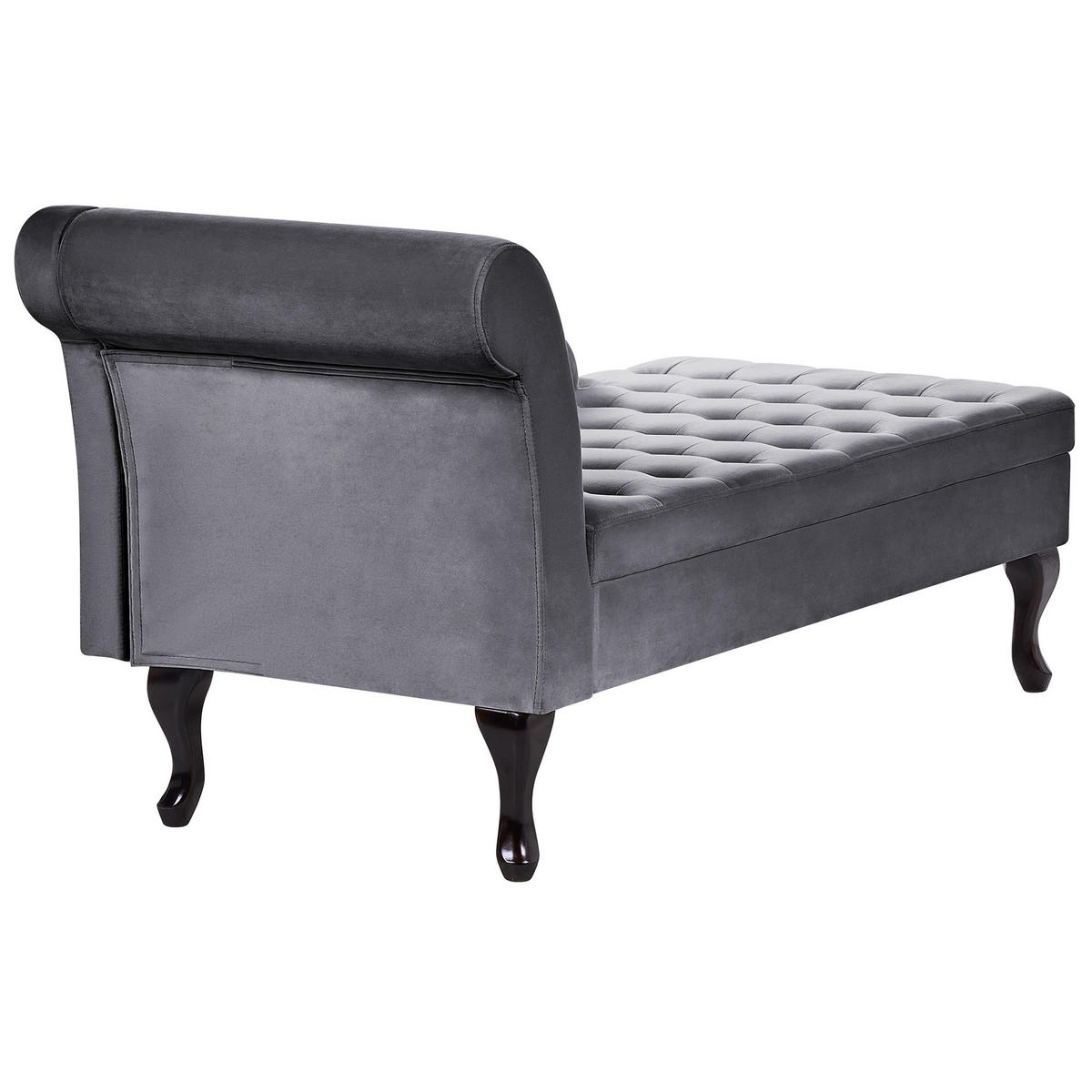 CHAISELONGUE Samtstoff dunkelgrau mit Bettkasten linksseitig Pessac - Dunkelgrau/Schwarz, Textil (145/71/62cm) - Beliani