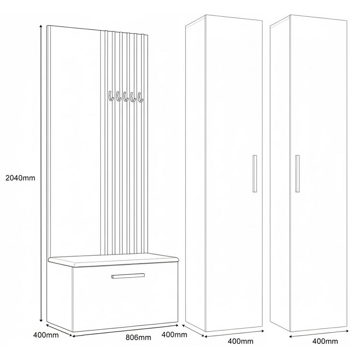 GARDEROBENSCHRANK MODULO 160,6/204/40 cm Modern Garderobe-Set Grau - Grau, Holzwerkstoff (160.6/204/40cm) - MASSENO