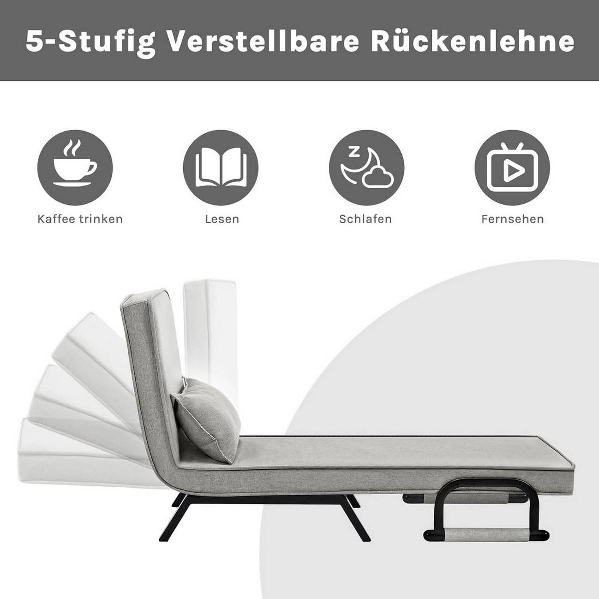 SCHLAFSESSEL 3 in 1, mit Verstellbarer Rückenlehne, Leinen Hellgrau - Hellgrau/Schwarz, Textil/Metall (65/78/75cm) - Woltu