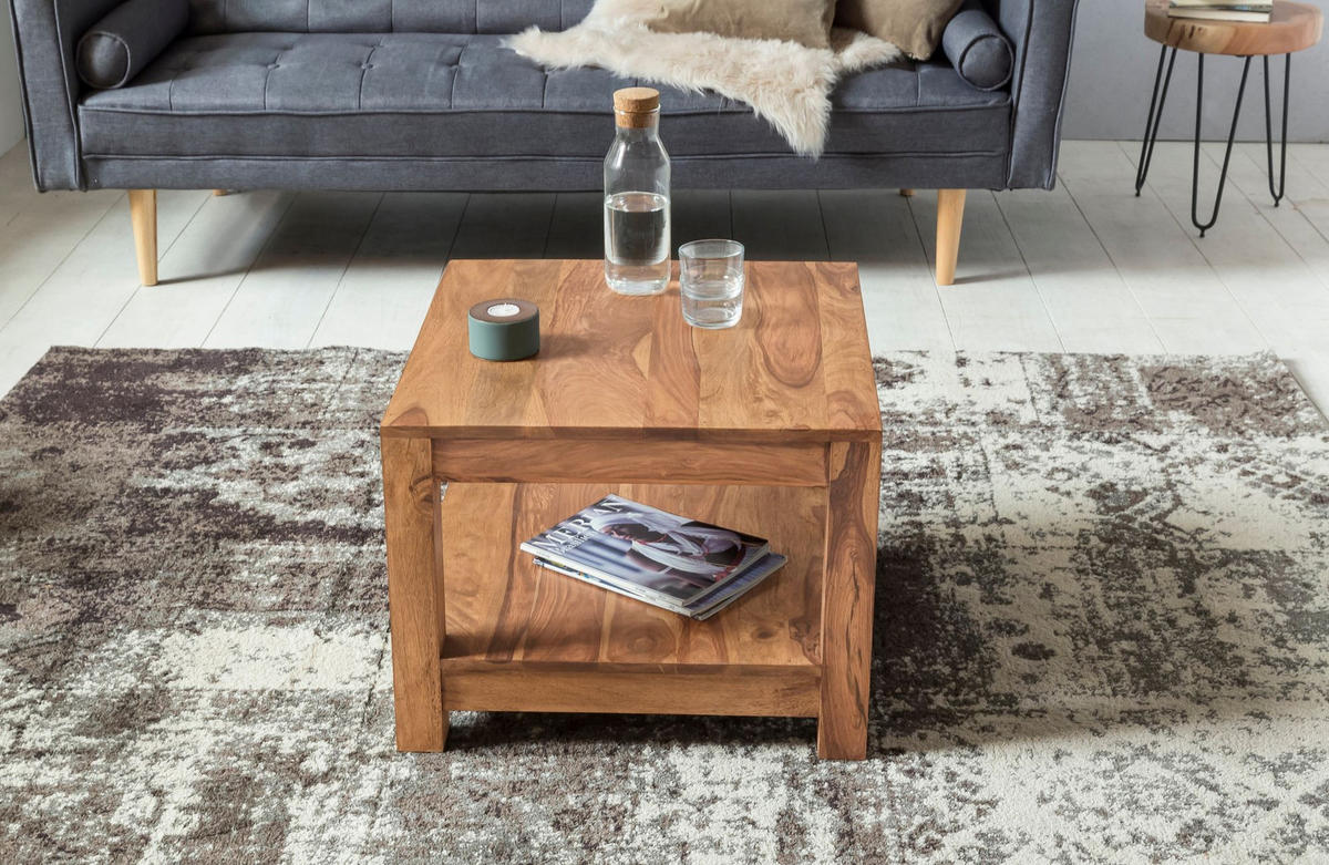 COUCHTISCH Massivholz im Landhausstil mit Ablagefach und pflegeleichter Oberfläche, Beige 60x60x45 cm - Beige, Holz (60/60/45cm) - KADIMA DESIGN