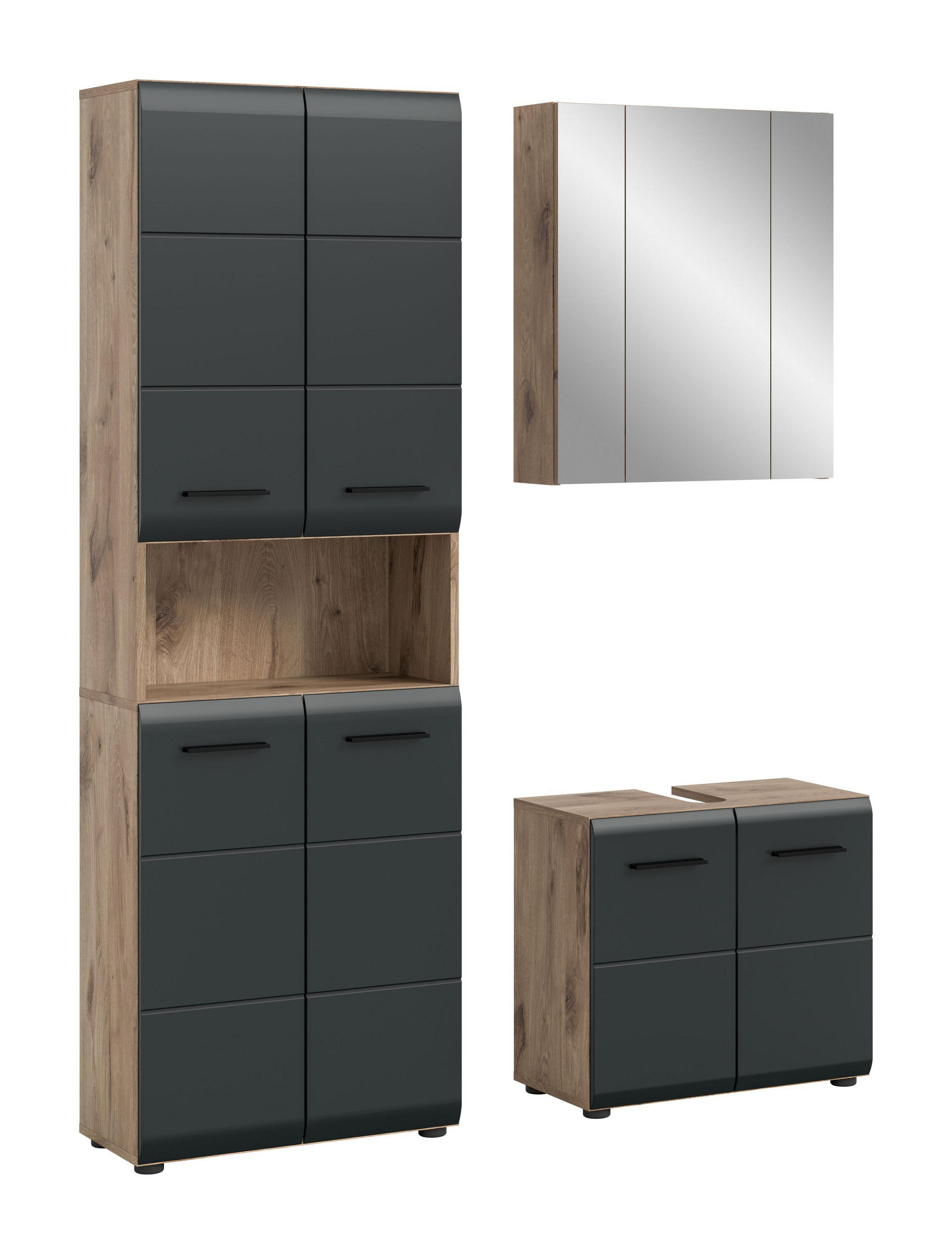 BADEZIMMER Alba 3-tlg. (B/H/T: ca. 135/185/30 cm) in Nox Oak /schwarz matt - Eichefarben, Holz (135/185/30cm)