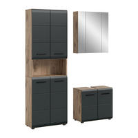 BADEZIMMER Alba 3-tlg. (B/H/T: ca. 135/185/30 cm) in Nox Oak /schwarz matt - Eichefarben, Holz (135/185/30cm)