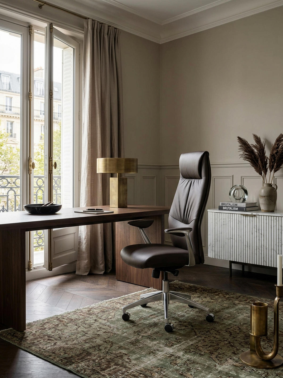 CHEFSESSEL Echtleder mit 3-Stufen-Synchronmechanik und Aluminiumfußkreuz TEMZA, Braun 67x58x125 cm - Silberfarben/Braun, Leder/Metall (67/125/58cm) - KADIMA DESIGN