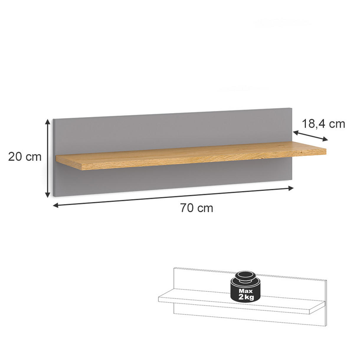 POLICE NA DĚTSKÝ POKOJ Malia Šedá - šedá, kompozitní dřevo (70/20/18.4cm) - VitaliSpa