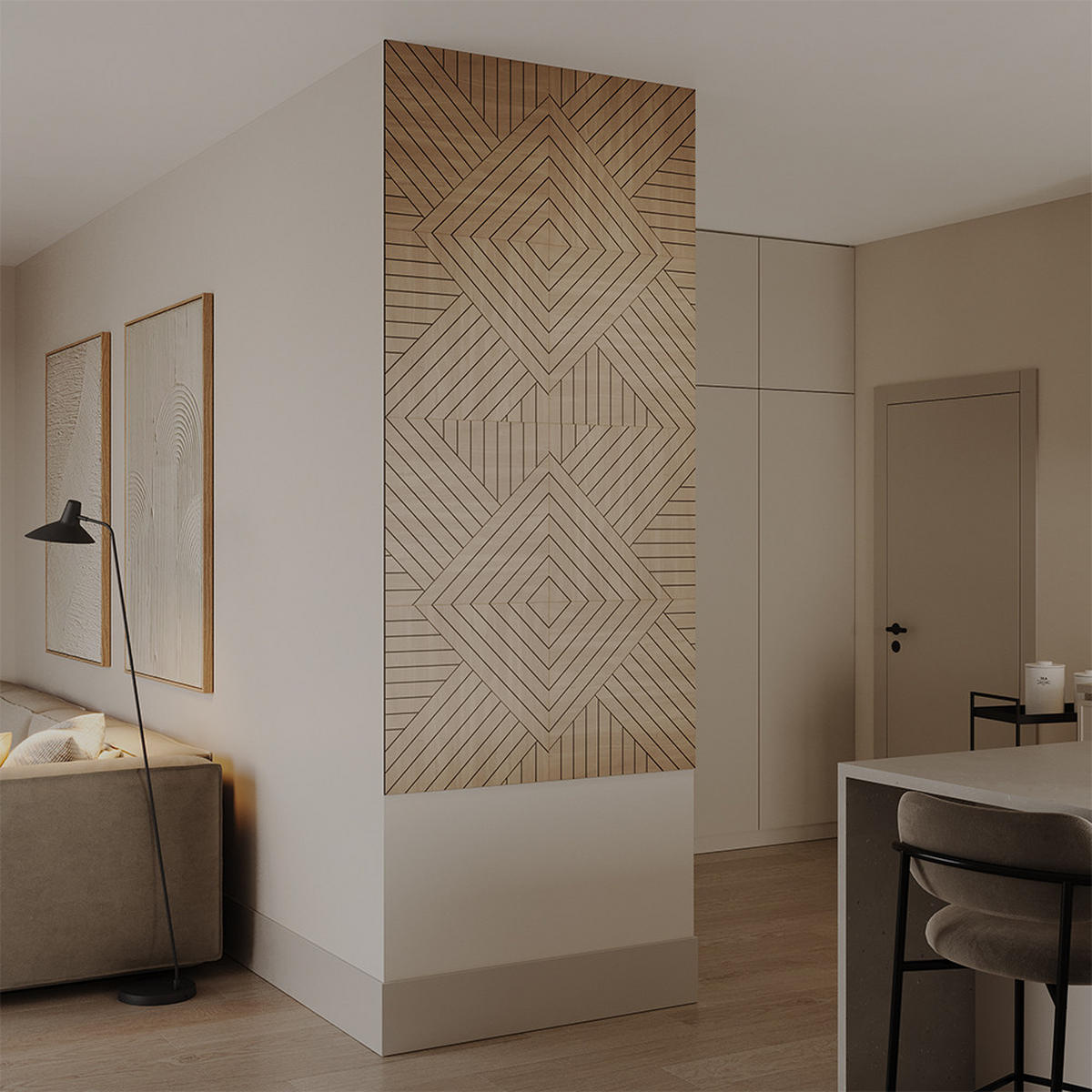 WANDPANEEL Eiche 8 Stück, Links - Eichefarben, Holzwerkstoff (52/52/0.8cm) - Vicco