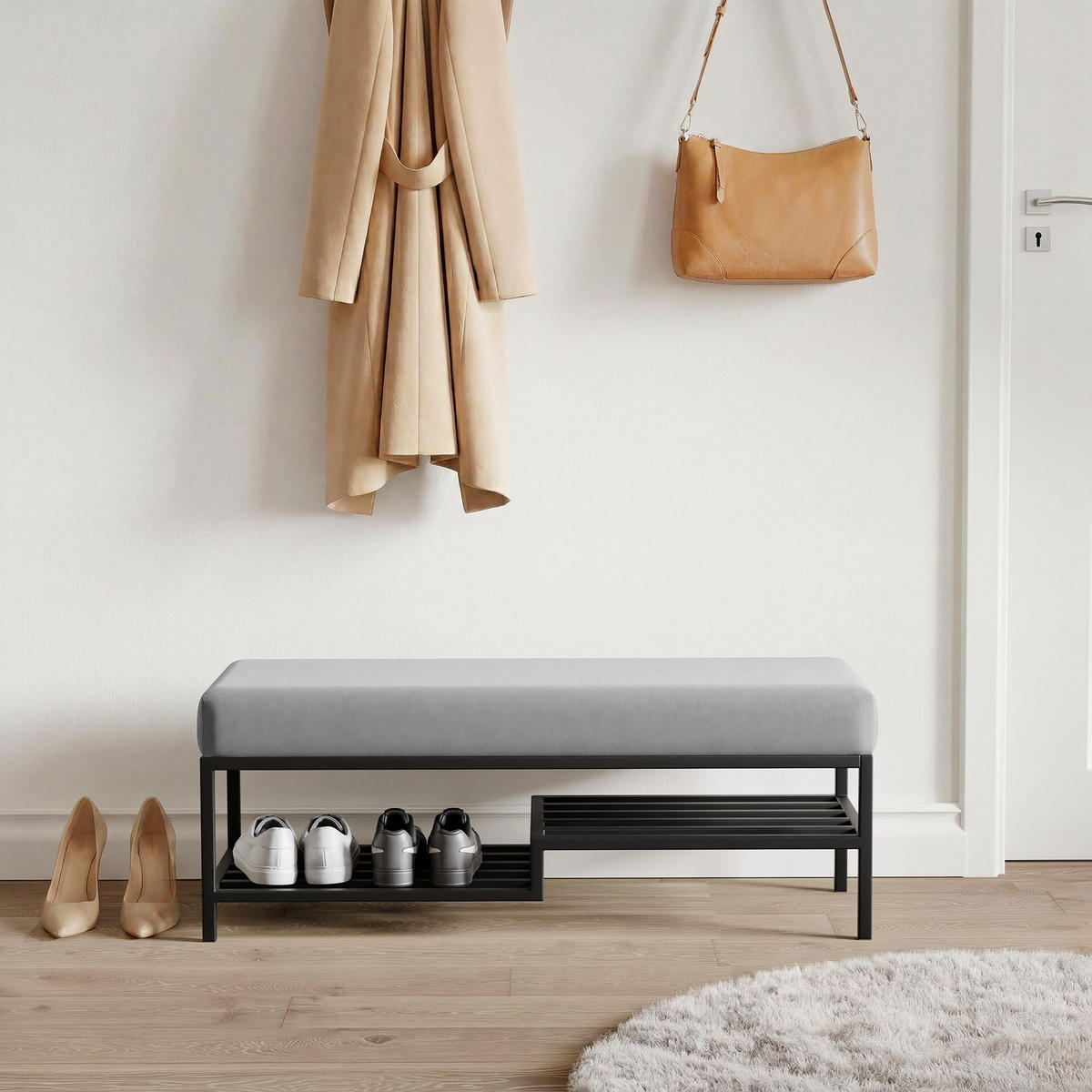 POLSTERBANK STEP 80 cm Schwarz / Grau ,Metallgestell - Grau, Metall (80/45/35cm) - Idohome