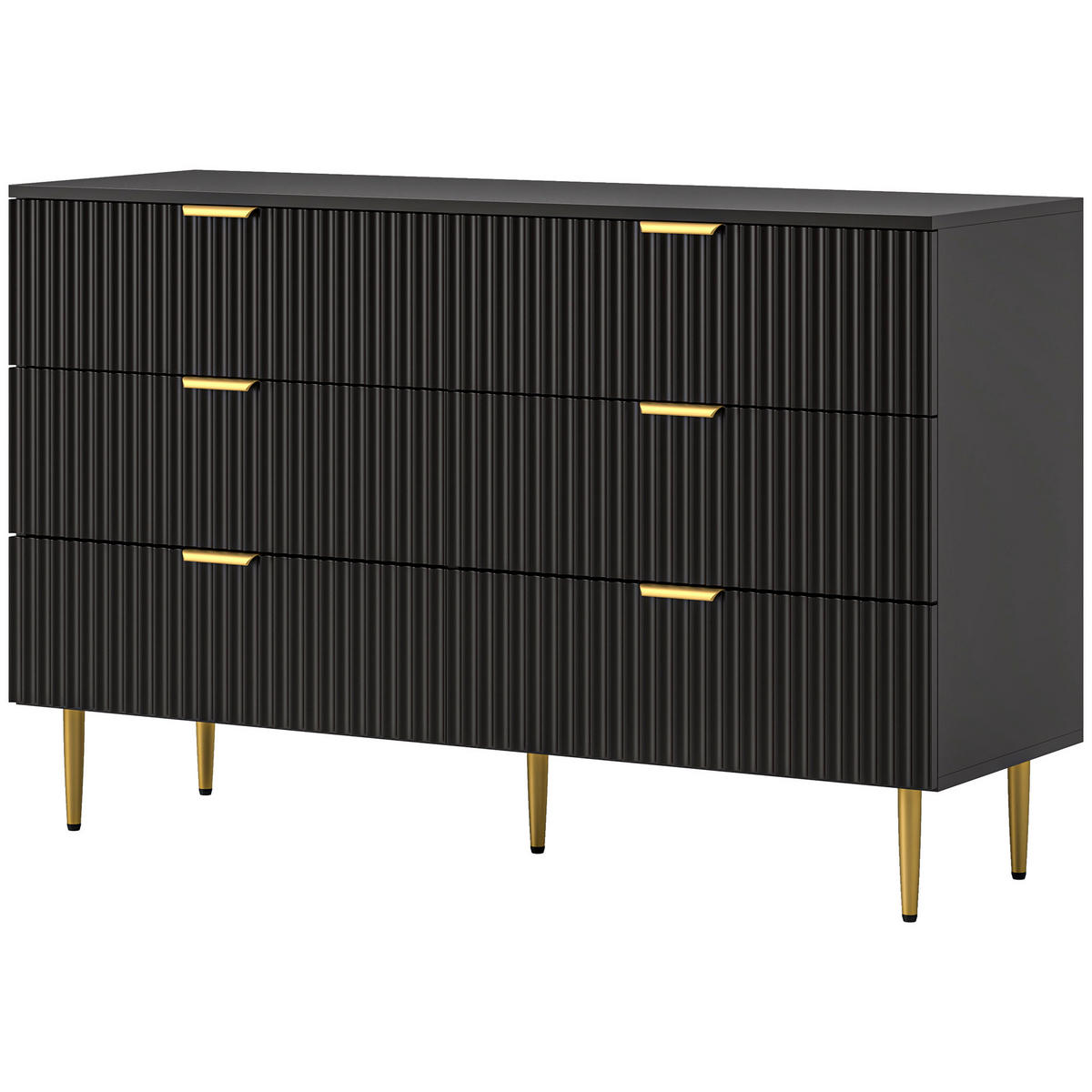 KOMOODE DE-12895 6 Schubladen, goldene Griffe und Füße Schwarz - Schwarz, Holzwerkstoff (120/76.5/40cm) - ComfortXL