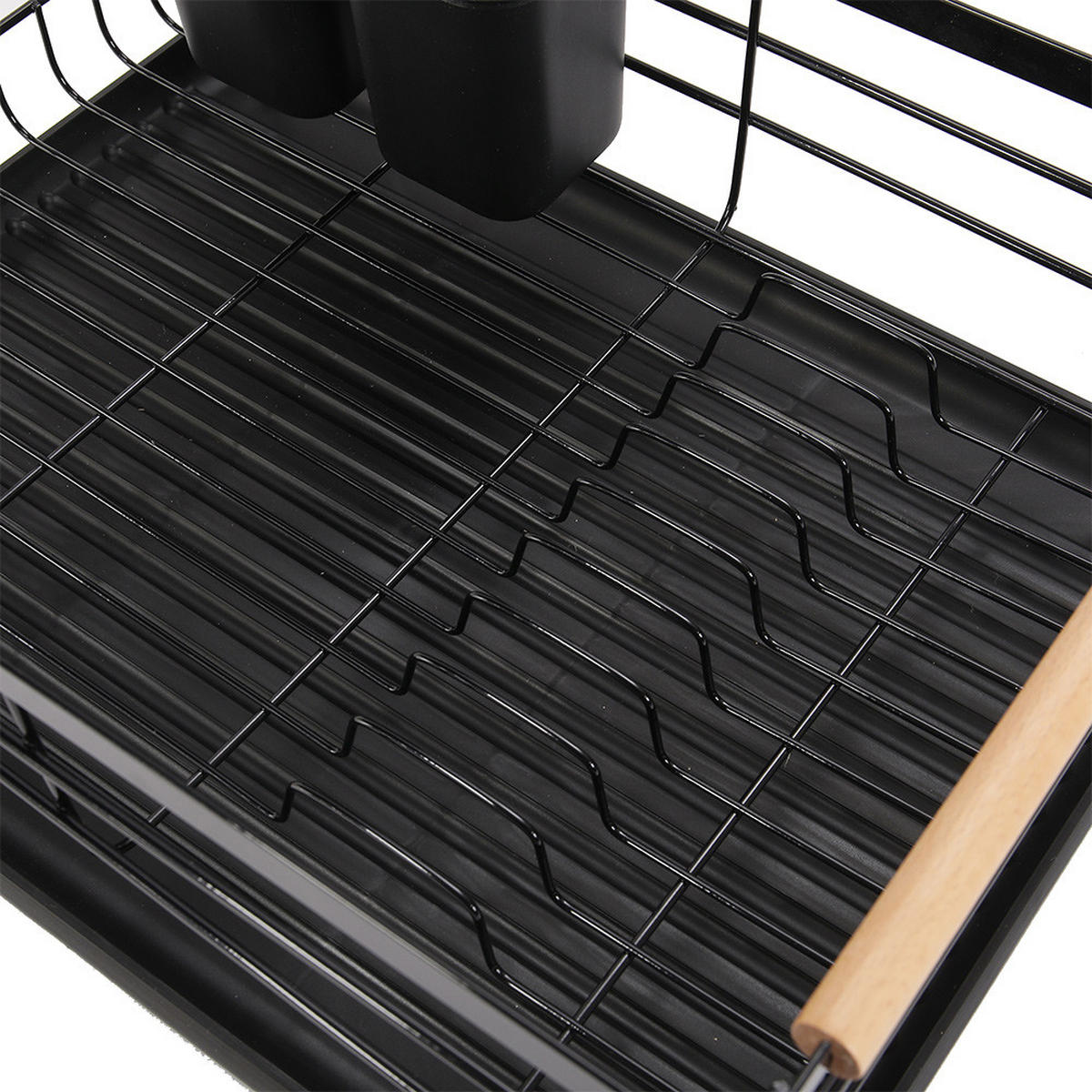 GESCHIRRABTROPFKORB Abtropfschale Holzgriff Metall Schwarz - Schwarz, Holz/Metall (43/14/30.5cm) - Livingandhome