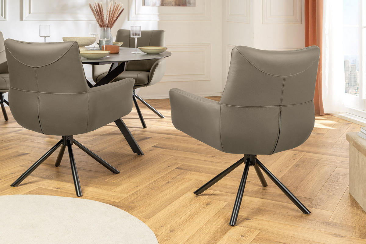 STUHL SIGNATUR Echtleder Taupe 85 cm - Taupe/Schwarz, Leder/Metall (64/85/65cm) - riess-ambiente