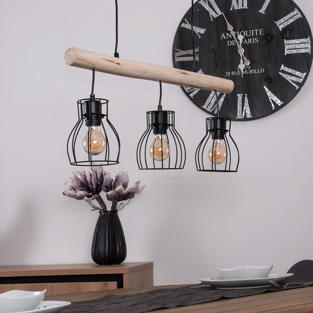 HÄNGELEUCHTE Metall Braun Holzoptik - Braun, Holz (60/13.6/140cm)