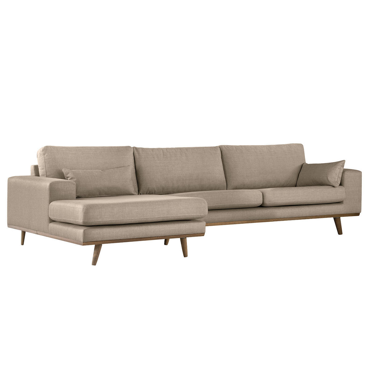 ECKSOFA mit Longchair - Taupe/Eichefarben, Eichenholz/Textil (281/153cm) - home24