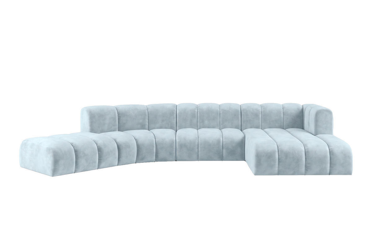 ECKSOFA Modulares In L-Form, Velvet-Stoff Riviera, Babyblau, Rechts, GRAND Round - Hellblau, Holz (445/179cm) - Kaiser Möbel