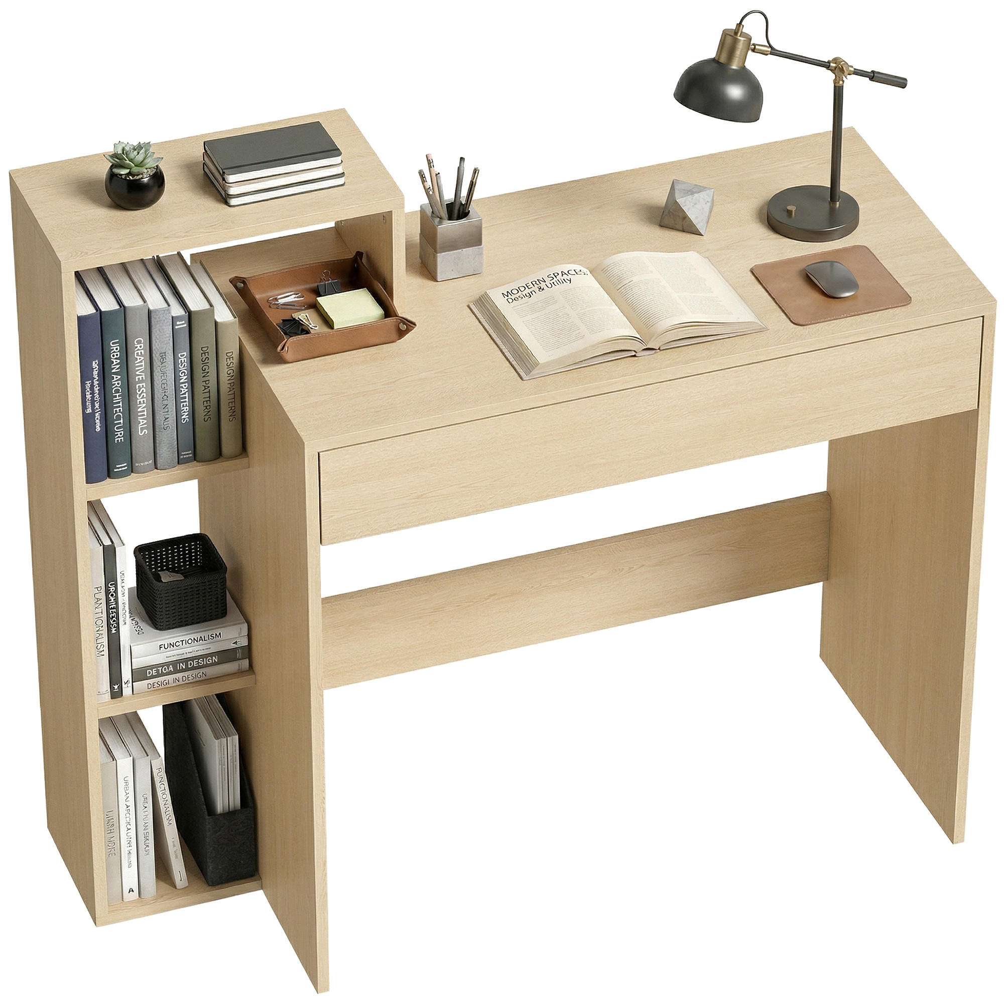 SCHREIBTISCH Natur mit 3 Ablagefächern und Schublade 100/40/90 cm - Naturfarben, Holzwerkstoff (40/100/90cm) - PANGIVO