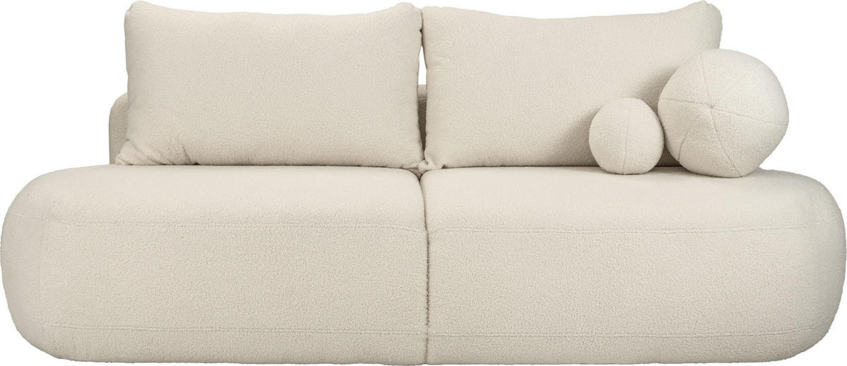SCHLAFSOFA Bolla 3-Sitzer mit Bettkasten, Creme Boucle 240/90/90 cm - Creme/Schwarz, Kunststoff/Textil (240/90/90cm) - WFL GROUP