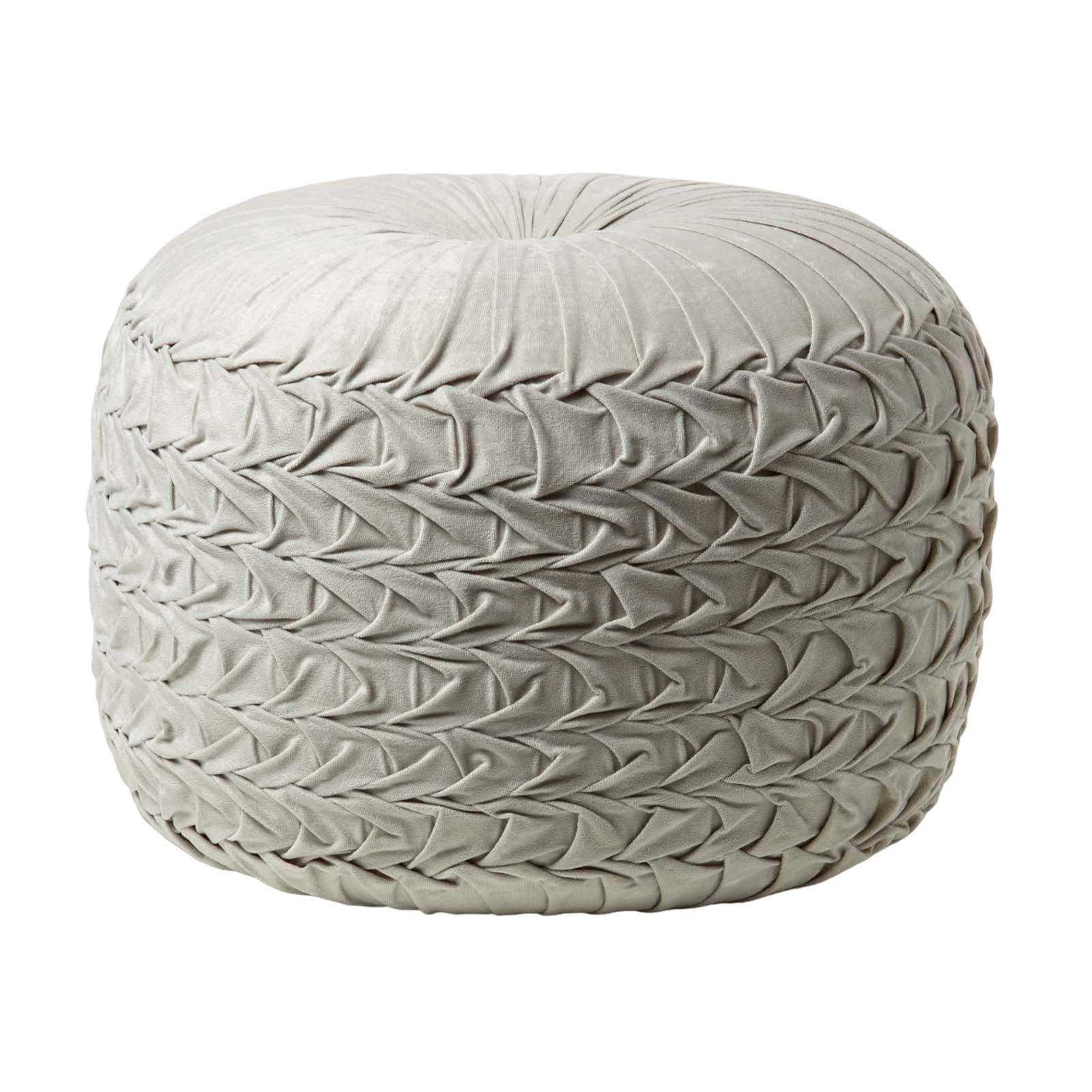 SAMT-POUF Grace grau, plissiert in Flechtoptik, 50/50/35 cm - Grau, Textil (50/35/50cm) - Homescapes