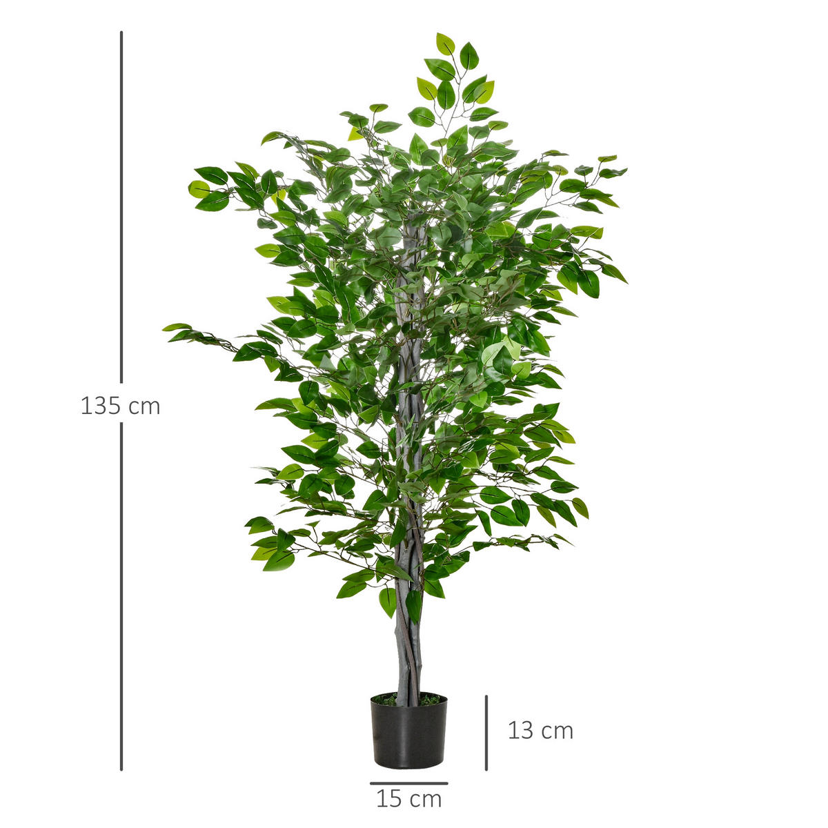 KÜNSTLICHER Ficusbaum groß 135 cm Kunstpflanze, Künstliche Pflanzen im Topf - Grün, Kunststoff (135cm) - HOMCOM