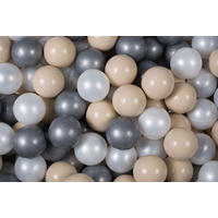 BÄLLE für Bällebad, Spielbälle, Plastikbälle für Kinder Set 50 pcs.: Beige/Perlweiß/Silber - Hellbraun, Textil (7/7/7cm) - MeowBaby